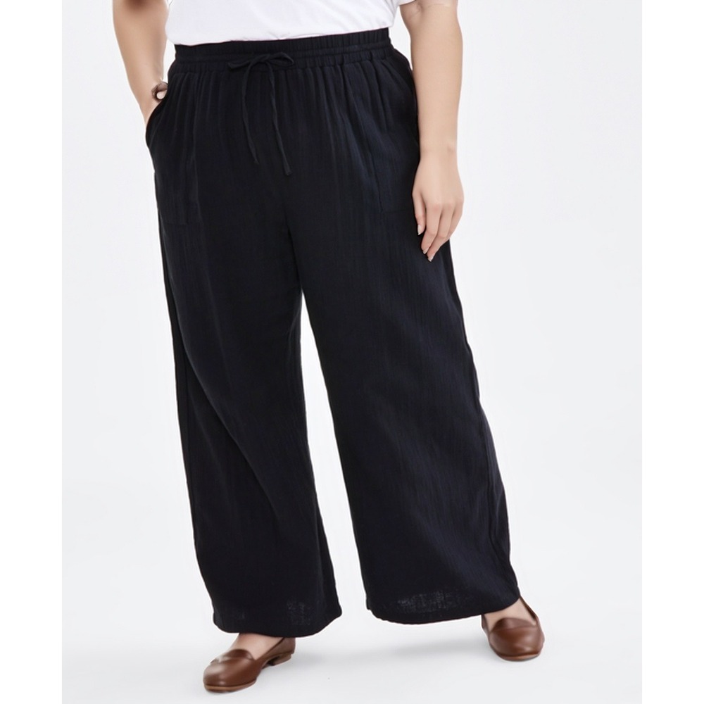 Style & Co Pants Womens Plus 0X Black Gauze‎ Straight Pull On Palazo Trouser NWT